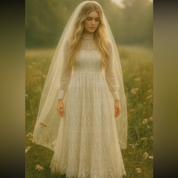 Vintage 1970’s Toutay Bar cream lace dress size XS 36 - Picture 7 of 16